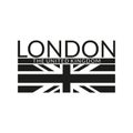 London text. Typography design with England or UK flag. London city banner, poster, Tee print, T-shirt graphics with British flag. Royalty Free Stock Photo